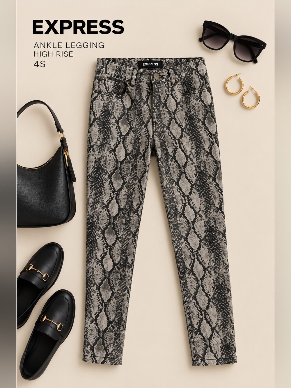 EUC Express Snake-Print High Rise Ankle Leggings, 4S